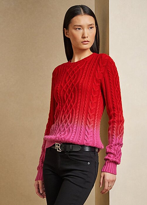 Červené dámské svetry Ralph Lauren Lunar New Year kabel-pletené Červené dámské svetry Ralph Lauren Lunar New Year kabel-pletené