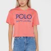 Červená dámská trička s grafickým logem Ralph Lauren Červená dámská trička s grafickým logem Ralph Lauren