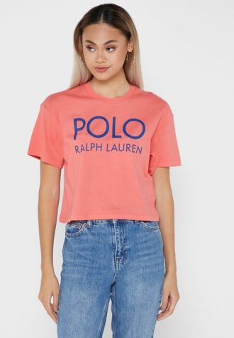 Červená dámská trička s grafickým logem Ralph Lauren