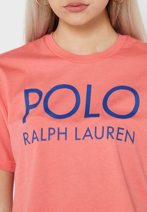 Červená dámská trička s grafickým logem Ralph Lauren Červená dámská trička s grafickým logem Ralph Lauren
