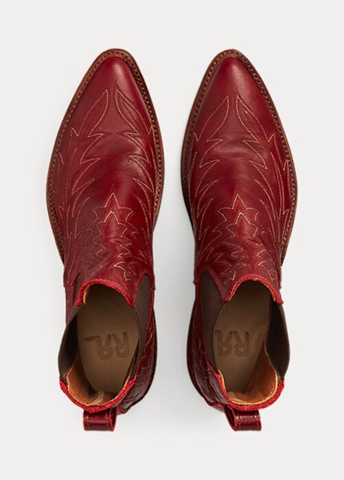 Červené dámské vyšívané kožené boty Ralph Lauren Lottie Červené dámské vyšívané kožené boty Ralph Lauren Lottie