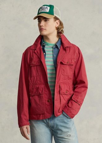 Červené pánské bundy Ralph Lauren Twill Wading