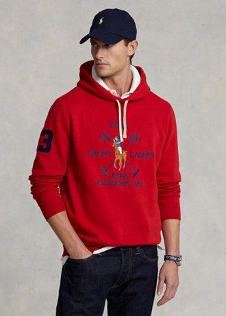 Červená pánská mikina Ralph Lauren Big Polo Crest Fleece s kapucí