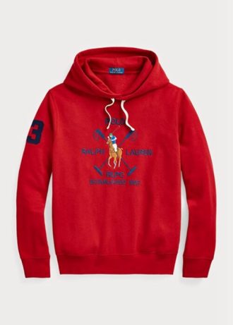 Červená pánská mikina Ralph Lauren Big Polo Crest Fleece s kapucí