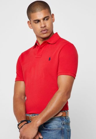 Červené pánské polokošile Ralph Lauren Basic Mesh