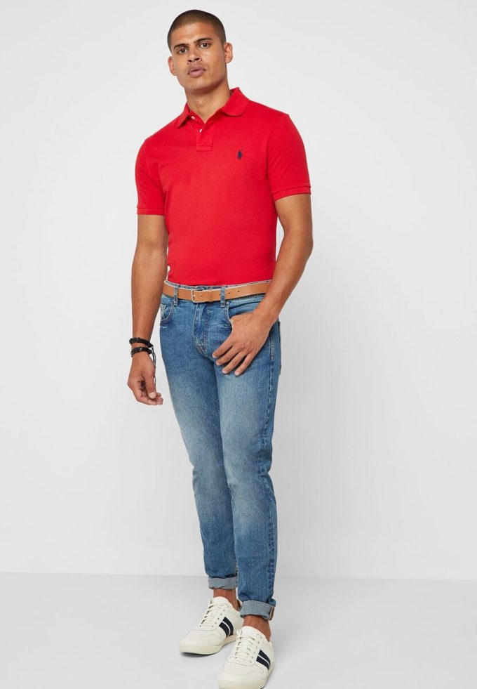 Červené pánské polokošile Ralph Lauren Basic Mesh Červené pánské polokošile Ralph Lauren Basic Mesh