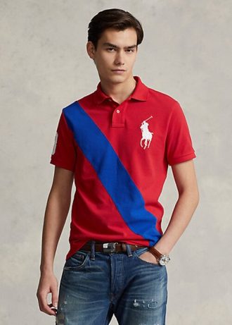 Červené pánské polokošile ze síťoviny Ralph Lauren Big Pony Červené pánské polokošile ze síťoviny Ralph Lauren Big Pony