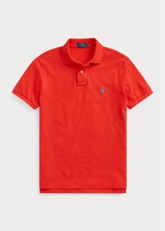 Červené pánské Slim Fit Mesh Polo košile Ralph Lauren Custom Červené pánské Slim Fit Mesh Polo košile Ralph Lauren Custom