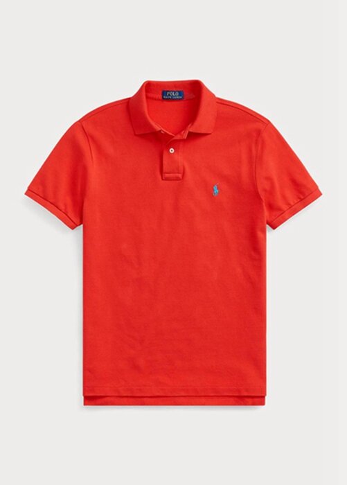 Červené pánské Slim Fit Mesh Polo košile Ralph Lauren Custom Červené pánské Slim Fit Mesh Polo košile Ralph Lauren Custom