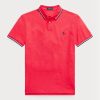 Červené pánské Slim Fit Mesh Polo košile Ralph Lauren Custom Červené pánské Slim Fit Mesh Polo košile Ralph Lauren Custom
