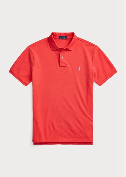 Červené pánské Slim Fit Mesh Polo košile Ralph Lauren Custom Červené pánské Slim Fit Mesh Polo košile Ralph Lauren Custom