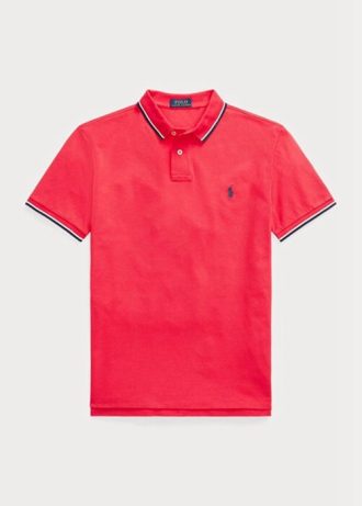 Červené pánské Slim Fit Mesh Polo košile Ralph Lauren Custom Červené pánské Slim Fit Mesh Polo košile Ralph Lauren Custom