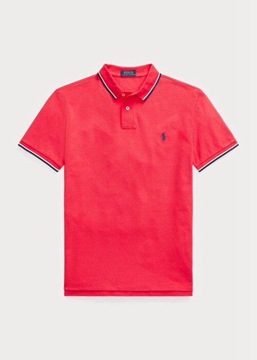 Červené pánské Slim Fit Mesh Polo košile Ralph Lauren Custom Červené pánské Slim Fit Mesh Polo košile Ralph Lauren Custom