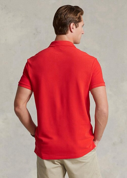Červené pánské Slim Fit Mesh Polo košile Ralph Lauren Custom Červené pánské Slim Fit Mesh Polo košile Ralph Lauren Custom