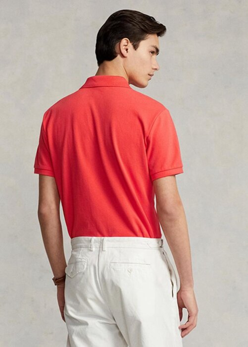 Červené pánské Slim Fit Mesh Polo košile Ralph Lauren Custom Červené pánské Slim Fit Mesh Polo košile Ralph Lauren Custom