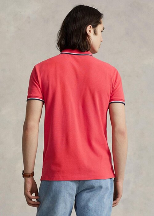 Červené pánské Slim Fit Mesh Polo košile Ralph Lauren Custom Červené pánské Slim Fit Mesh Polo košile Ralph Lauren Custom