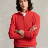 Červené pánské svetry Ralph Lauren síťované bavlněné svetry se čtvrtky na zip