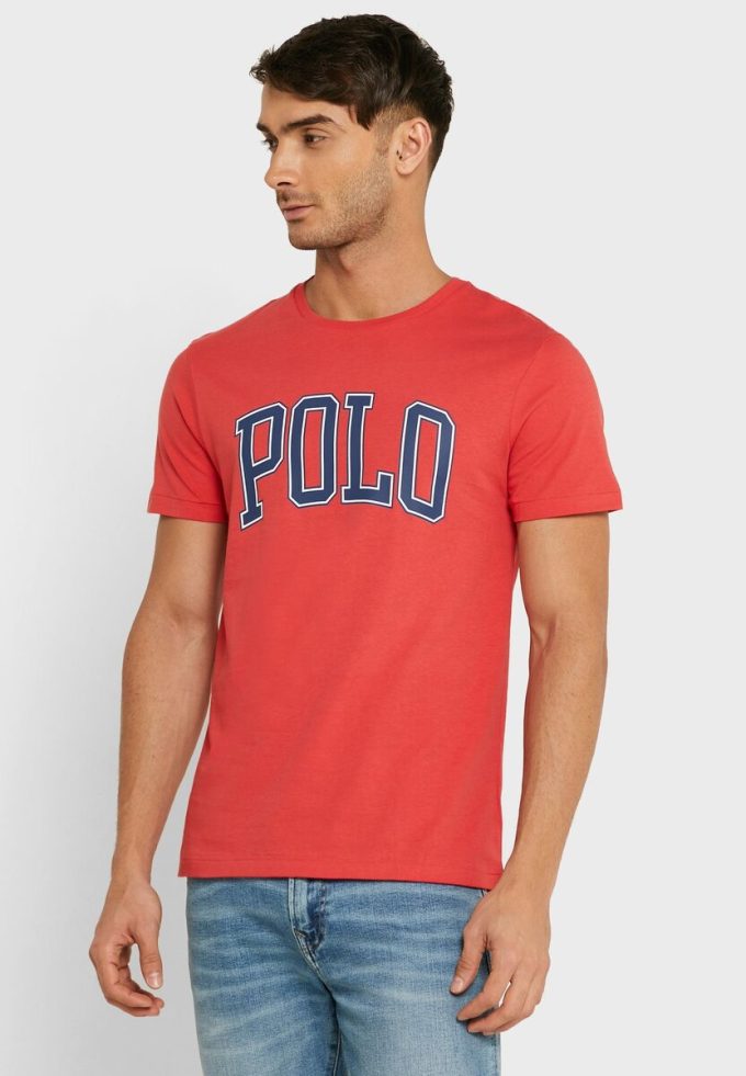 Červená pánská trička Ralph Lauren Slogan Crew Neck Červená pánská trička Ralph Lauren Slogan Crew Neck