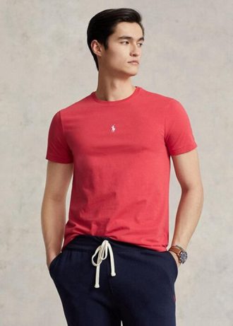 Červená pánská trička Slim Fit Crewneck Ralph Lauren Custom