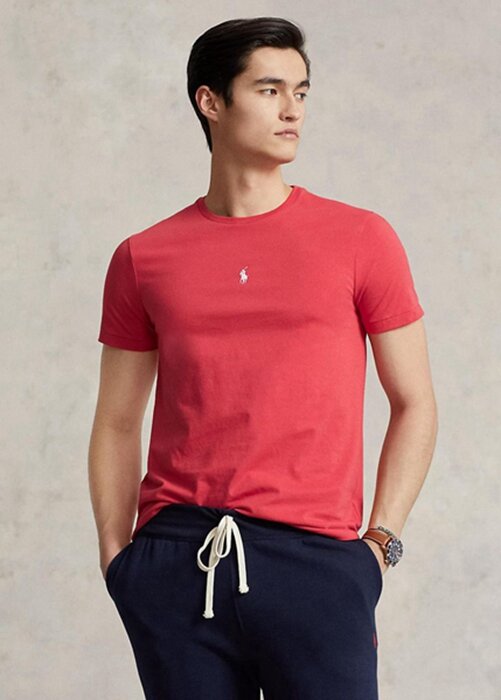 Červená pánská trička Slim Fit Crewneck Ralph Lauren Custom Červená pánská trička Slim Fit Crewneck Ralph Lauren Custom