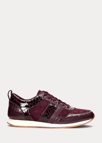 Fialová dámská embosovaná kůže Ralph Lauren Colten & Semišové tenisky Fialová dámská embosovaná kůže Ralph Lauren Colten & Semišové tenisky