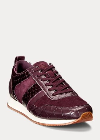 Fialová dámská embosovaná kůže Ralph Lauren Colten & Semišové tenisky Fialová dámská embosovaná kůže Ralph Lauren Colten & Semišové tenisky