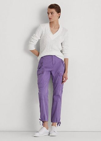 Fialové dámské kotníkové kalhoty Ralph Lauren Featherweight Twill Cargo