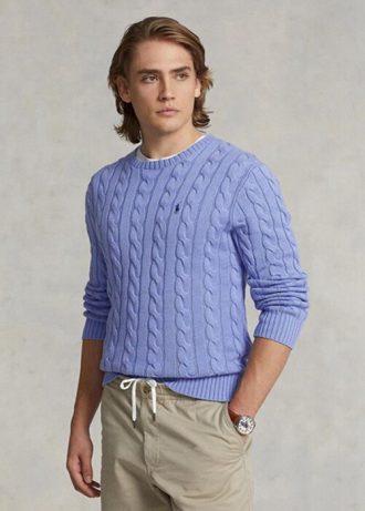 Fialové pánské svetry Ralph Lauren Bavlněné svetry s kabelovým úpletem
