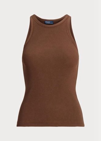 Hnědé dámské bavlněné tílka s žebrovaným úpletem Ralph Lauren