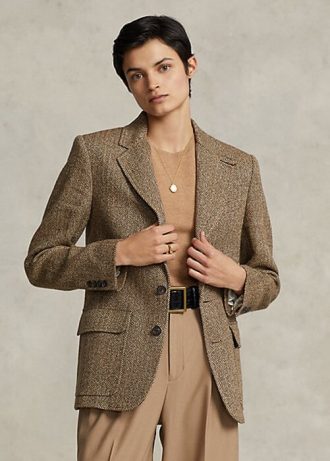 Hnědé dámské blejzry ze směsi plátna Ralph Lauren rybí kosti