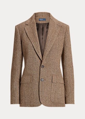 Hnědé dámské blejzry ze směsi plátna Ralph Lauren rybí kosti
