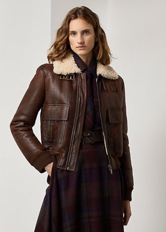 Hnědé dámské bundy Ralph Lauren Niketa Burnished Merino Shearling