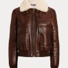 Hnědé dámské bundy Ralph Lauren Niketa Burnished Merino Shearling