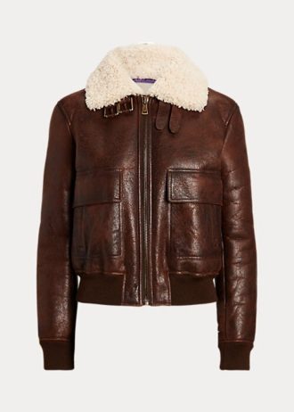 Hnědé dámské bundy Ralph Lauren Niketa Burnished Merino Shearling