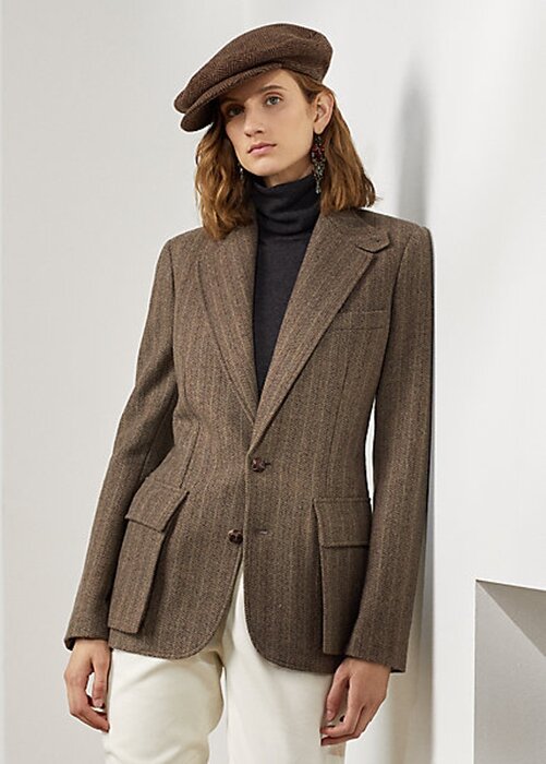 Hnědé dámské bundy Ralph Lauren Preston Herringbone Hnědé dámské bundy Ralph Lauren Preston Herringbone