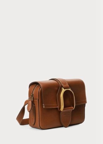 Hnědé dámské crossbody kabelky Ralph Lauren Calfskin Welington