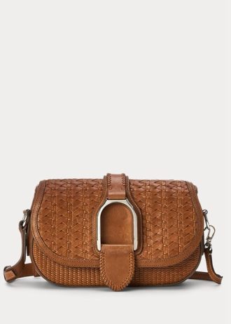 Hnědé dámské kabelky přes rameno Ralph Lauren Welington z telecí kůže