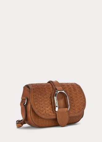 Hnědé dámské kabelky přes rameno Ralph Lauren Welington z telecí kůže