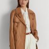Hnědé dámské dvouřadé kožené kabáty Nappa Ralph Lauren