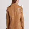 Hnědé dámské dvouřadé kožené kabáty Nappa Ralph Lauren