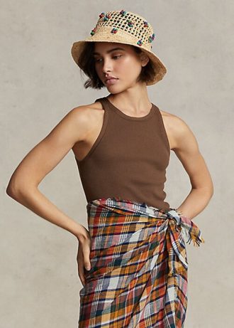 Hnědé dámské žebrované bavlněné tílka Ralph Lauren