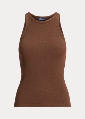 Hnědé dámské žebrované bavlněné tílka Ralph Lauren