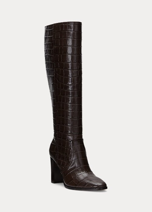 Hnědé dámské embosované kožené boty Ralph Lauren Ashlynn Hnědé dámské embosované kožené boty Ralph Lauren Ashlynn