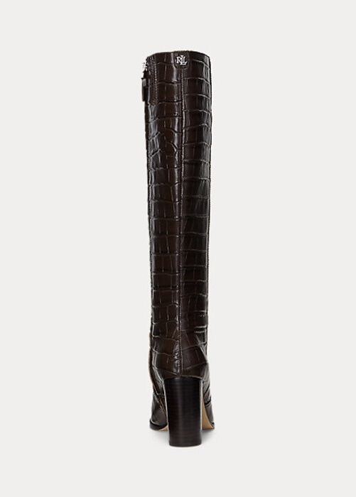 Hnědé dámské embosované kožené boty Ralph Lauren Ashlynn Hnědé dámské embosované kožené boty Ralph Lauren Ashlynn