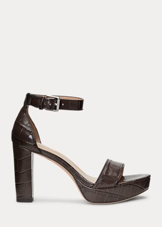 Hnědé dámské embosované kožené podpatky Ralph Lauren Sylvia Hnědé dámské embosované kožené podpatky Ralph Lauren Sylvia
