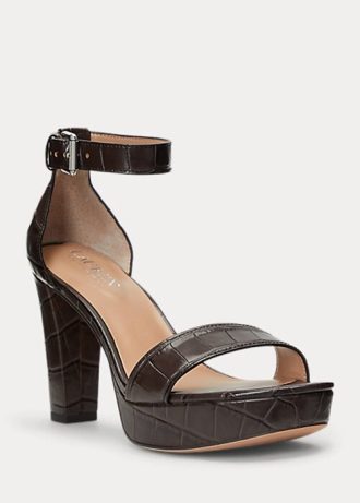 Hnědé dámské embosované kožené podpatky Ralph Lauren Sylvia Hnědé dámské embosované kožené podpatky Ralph Lauren Sylvia
