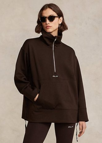 Hnědé dámské fleecové bundy Ralph Lauren se čtvrt zipem