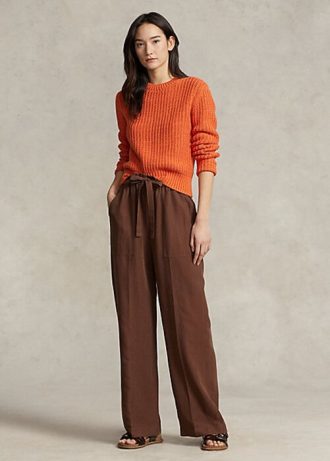 Hnědé dámské široké kalhoty Ralph Lauren Silk-Blend