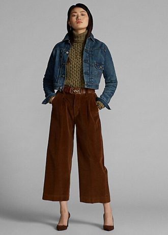 Hnědé dámské široké manšestrové kalhoty Ralph Lauren Cropped