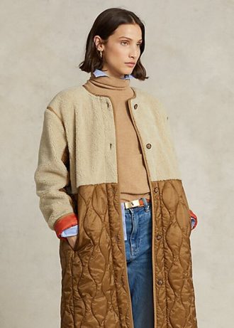 Hnědé dámské kabáty Ralph Lauren s vodoodpudivým pásem s hybridní vložkou